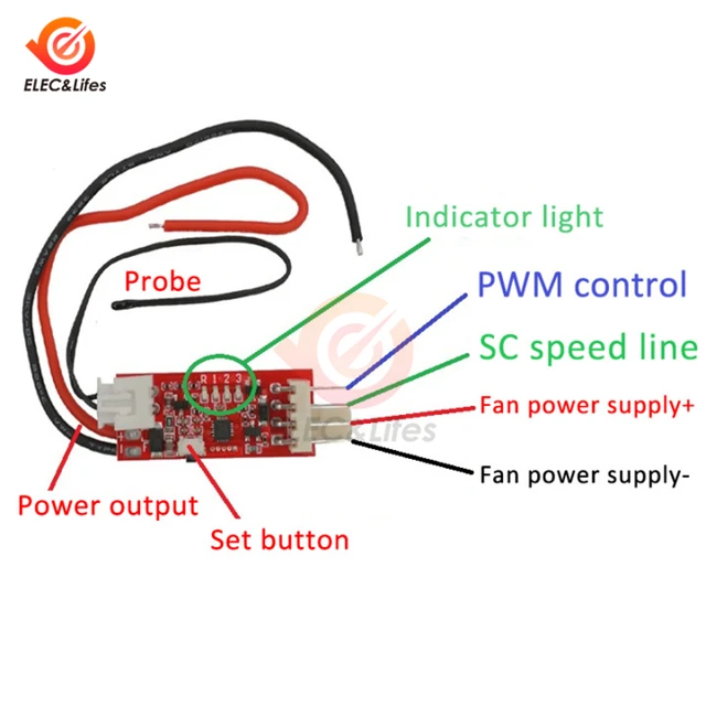 Contrôleur de vitesse de carte de contrôle de la température du ventilateur  CPU, contrôleur de vitesse, buse de sonde de température, DC 12V, 5A, PWM,  PC - AliExpress