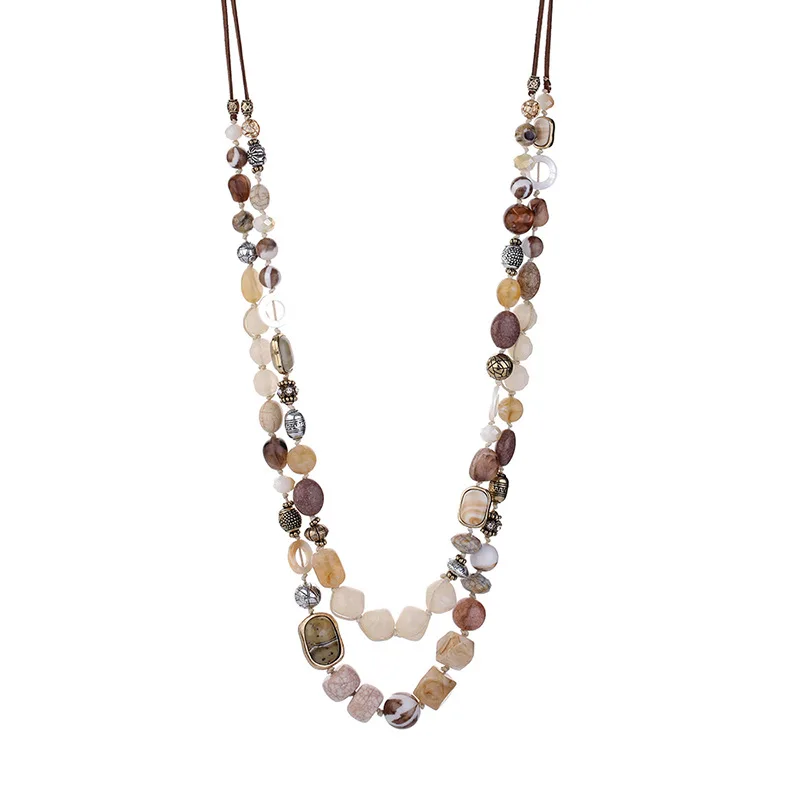 

Suede Acrylic Beads Resin Necklace CCB Shell Glass Beads Double Row Sets of Chain Electroplated Ancient & Gold Antique Silver
