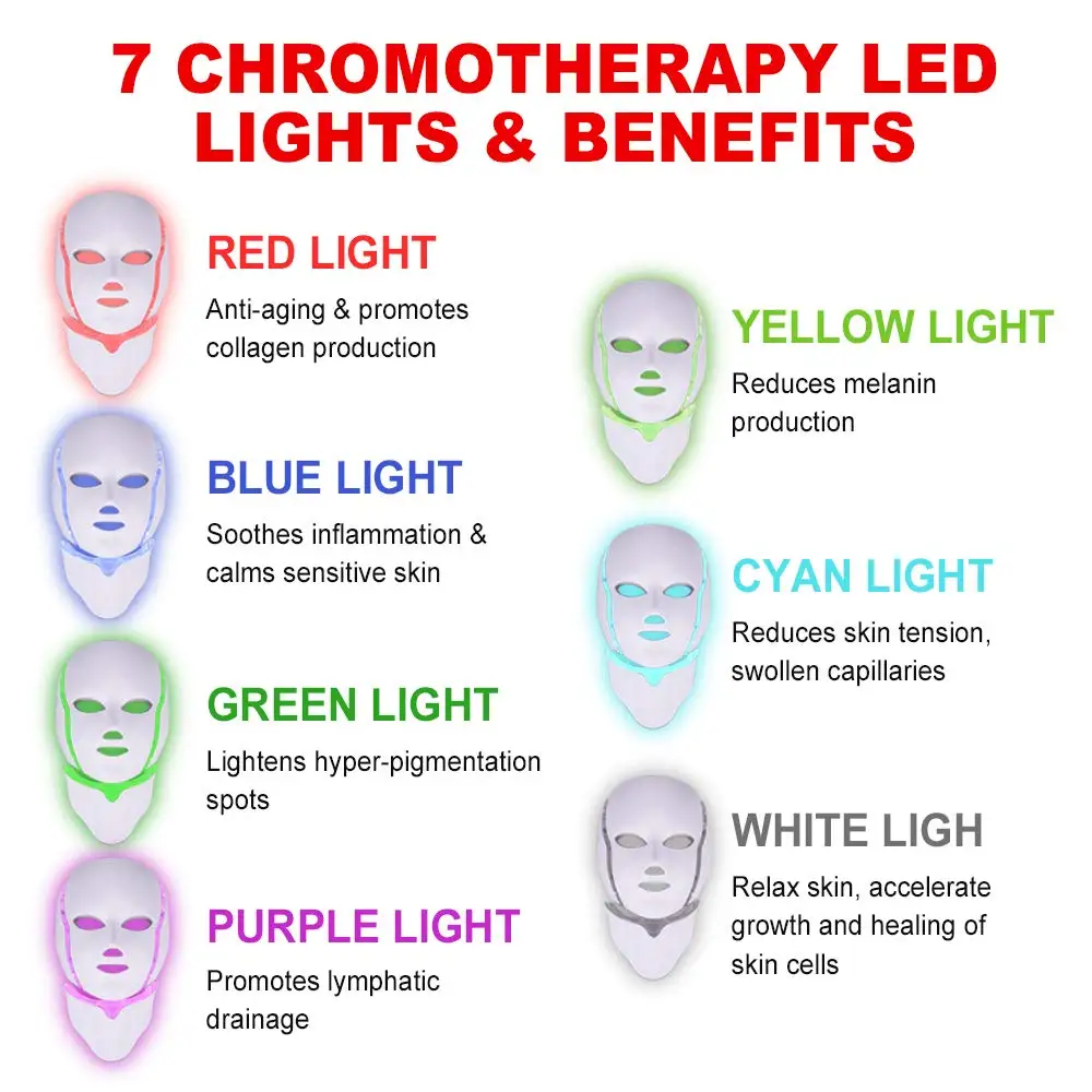 Hub bruge Kan 7 Colors EMS Led Facial Mask Led Photon Therapy Mask Machine Light Therapy  Acne Mask Neck Beauty Led Mask Skin Rejuvenation