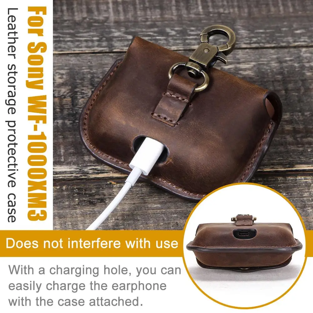 Headphone Genuine Leather Case For For Sony WF 1000XM3 Protective Cover For SONY Case Earpods Accessories Earphone Bags