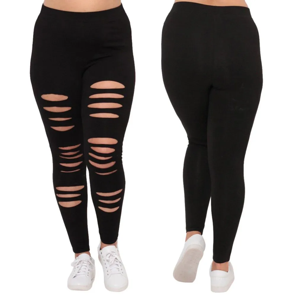 Новая мода размера плюс L XL 2XL 3XL 4XL 5XL Женские сексуальные леггинсы брюки спортивные с дырками супер эластичные черные брюки