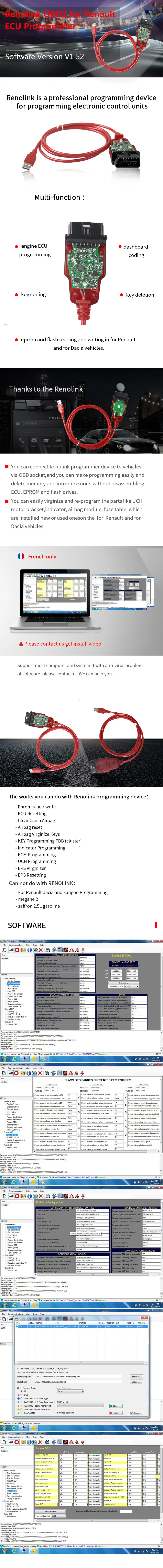Key Coding UCH Matching Dashboard Renolink OBD2 ECU Programmer V1.52 Coding ECU Resetting Functions