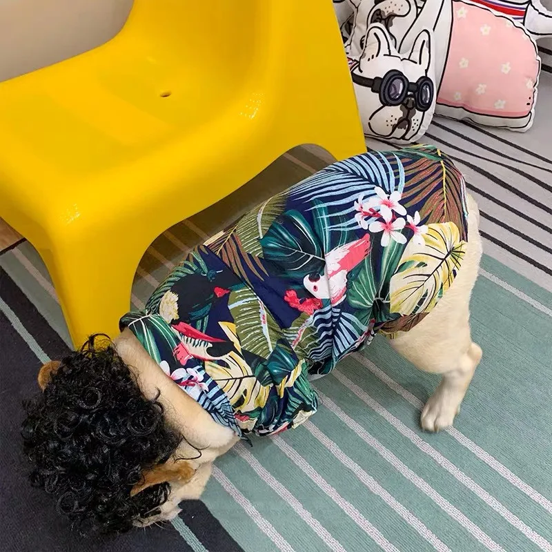 French Bulldog Summer Hawaiian Flower T-Shirt Dog Puppy Cool Shirt Schnauzer Pug Teddy Corgi Pet Clothes Vest Dogs Costume GSC01