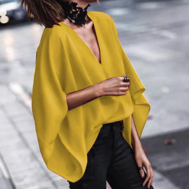 AliExpress Europe And America V-neck Loose-Fit Bat Sleeve Short Sleeve Women's Fa8c284a