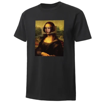 

T-Shirt Mens Mona Lisa And Funny Girls Face Art Printed Slim Fit Vintage Tops Summer Hot Fashion Crew Neck Short Sleeve Tee Male