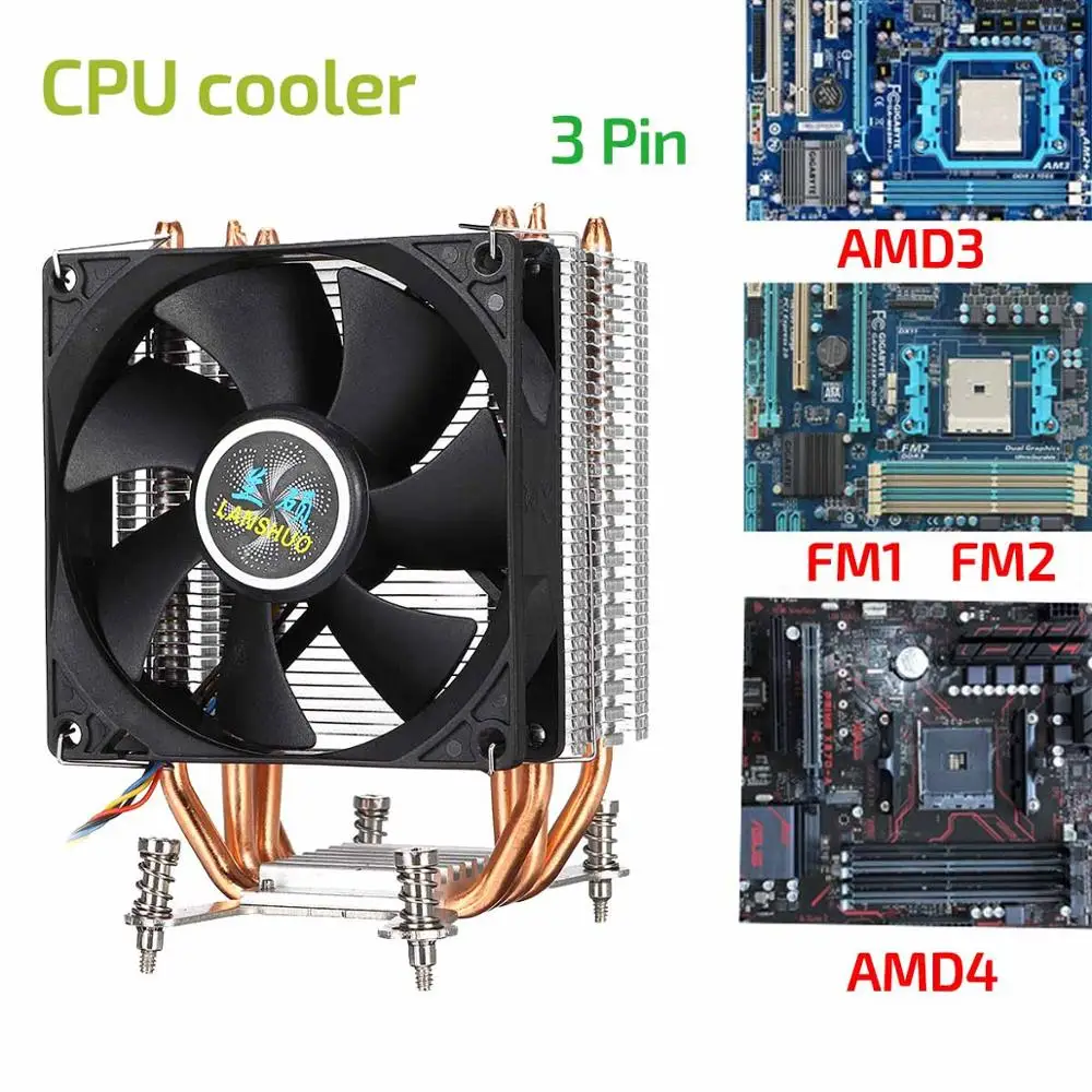3pin AMD FM 3/4 Pin кулер для процессора 9 см тихий вентилятор Радиатор 4 медные тепловые трубки Вентилятор охлаждения Радиатор кулер для 115x2011X58X79X99X299 AMD3/4 - Цвет лезвия: 3pin AMD FM