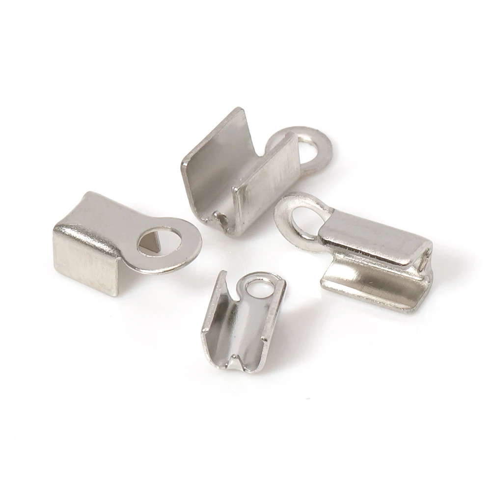100pcs Stainless Steel Rope Clip 2.5/3mm Cord Fastener Crimping End Caps Clasps Connectors for DIY Jewelry Making DIY Findings