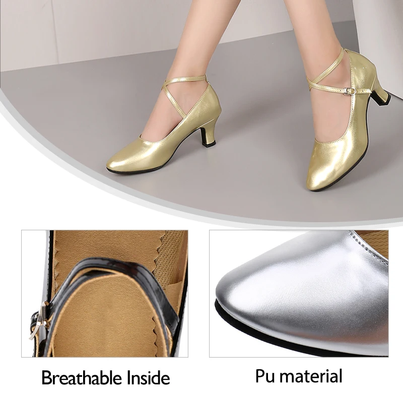 DKZSYIM Women Tango Dance Shoes Ballroom Latin Shoes Ladies Modern Jazz Comfortable Close Toe Middle Heel Party Dance Sneakers 6