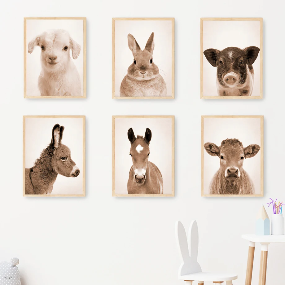 Farm-Animals-Cow-Horse-Rabbit-Sheep-Donkey-Wall-Art-Canvas-Painting-Nordic-Posters-And-Prints-Wall