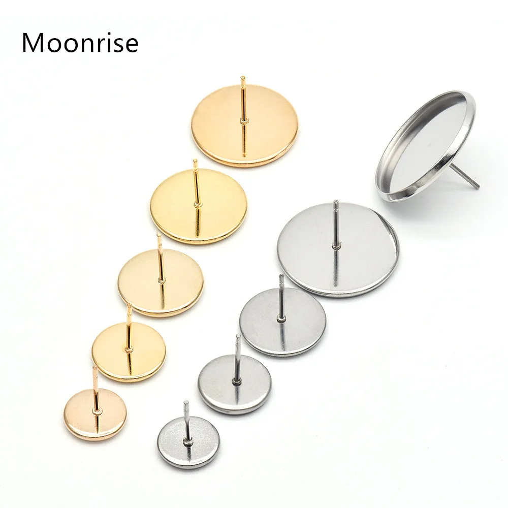 10 Stück 316 Edelstahl Ohrringe Ohrstecker Blanko-Basisfassung passend für 6 8 10 12 14 16 18 mm Glascabochons, Ohrring-Lünette