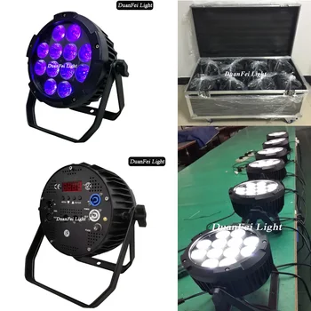 

(8pcs+flycase) 12pcs 18watt rgbwa uv 6in1 par led ip20 non wateproof indoor powercon flat par led cans
