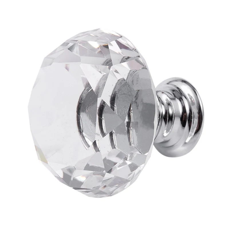 12pcs diamond-shaped crystal glass handle, 30mm drawer handle-transparent
