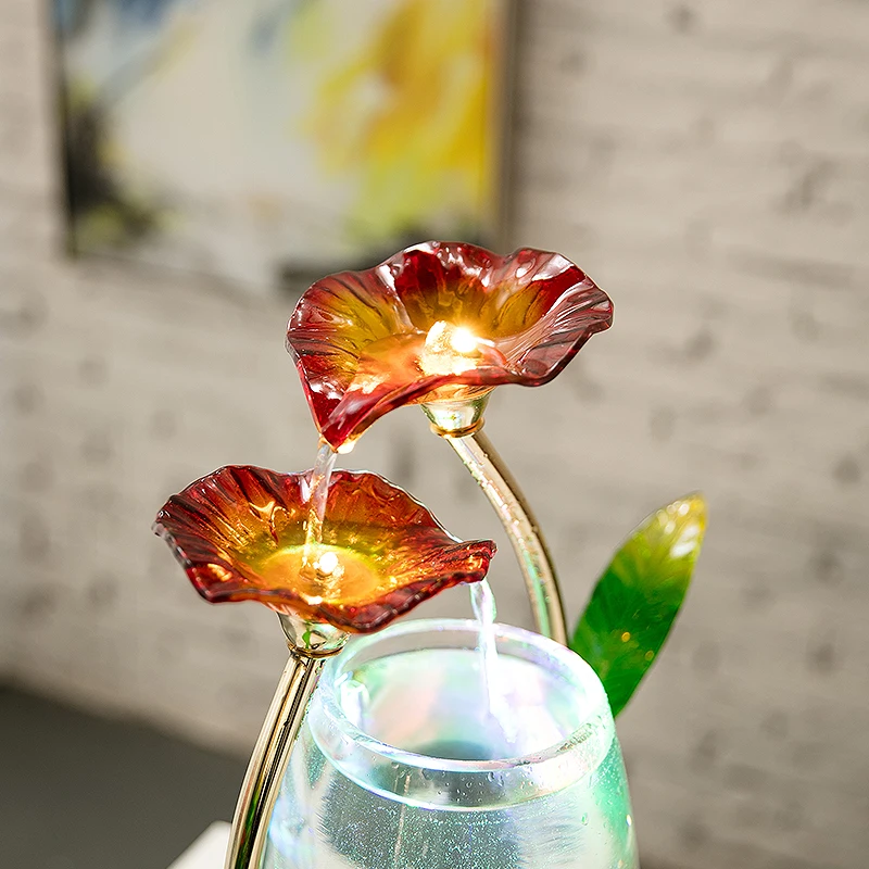 Tabletop Water Feature Lotus Fountain Waterfall Cascade Indoor Decoration Aquarium Zen Humidifier Meditation LED light fish tank