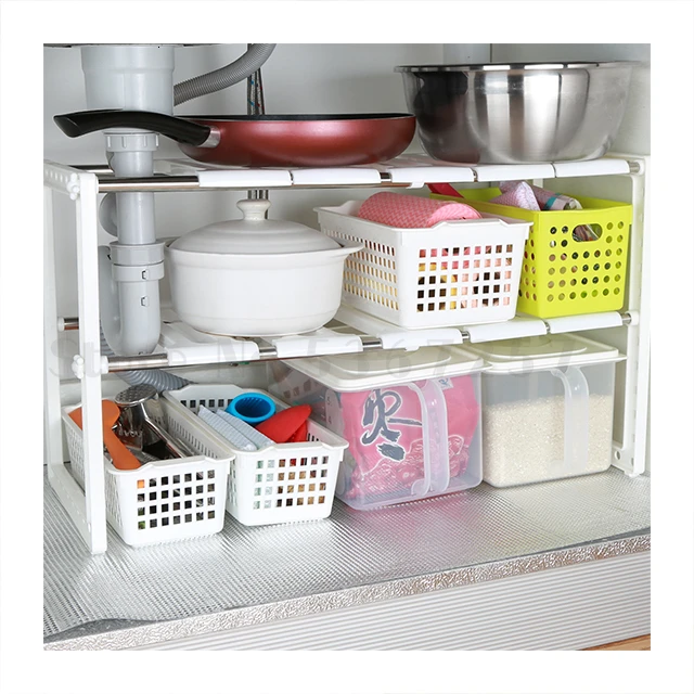 Kitchen Bottom Cabinet Sink Stainless Steel Pot Shelf kitchen organizer dish drying rack dish drying rack dish rack cheap - Цвет: Бежевый