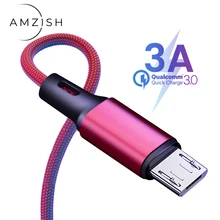 Amzish 3A Micro USB кабель для samsung для Xiaomi Redmi Дата-кабель USB быстрое зарядное устройство для Android микро Быстрая зарядка шнур провод