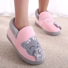 5S#Women Winter Warm Home Slippers Cartoon Lucky cat Non-slip Home Shoes Indoor Floor Bedroom Lovers Couple Plush House Shoes