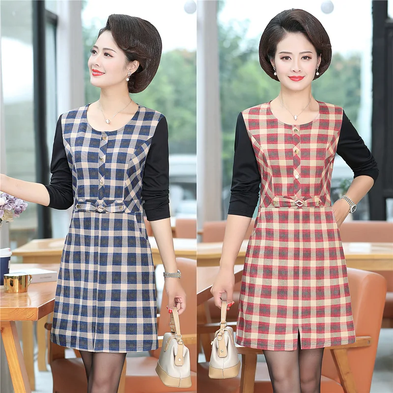 

Autumn And Winter Dress 2019 New Style Middle-aged Women Dress WOMEN'S Dress Suede Waist Hugging Elegant Long Sleeve Plaid Base