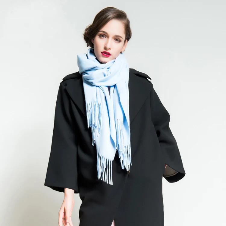 1 Light Blue CAVME, высокое качество, кашемировый шарф для женщин, женские шарфы, одноцветные длинные шарфы с кисточками, шаль, обертывания, 70*200 см, 320 г - Цвет: 1 Light Blue