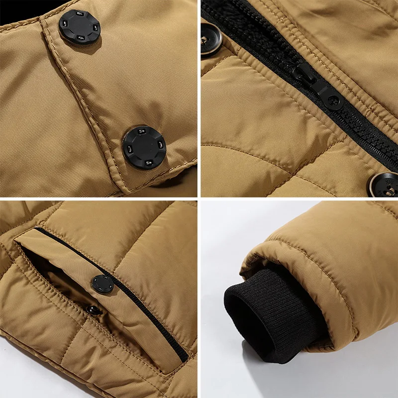 Мужская Повседневная теплая куртка на молнии, Мужская модная куртка со съемным меховым воротником, толстая Мужская куртка с капюшоном, зимняя куртка для мужчин размера плюс