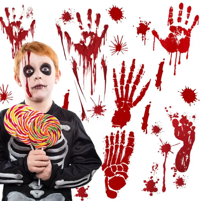 

Removable Halloween Bloody Hand Print/Footprint Pattern Wall Stickers Party Prop Decor
