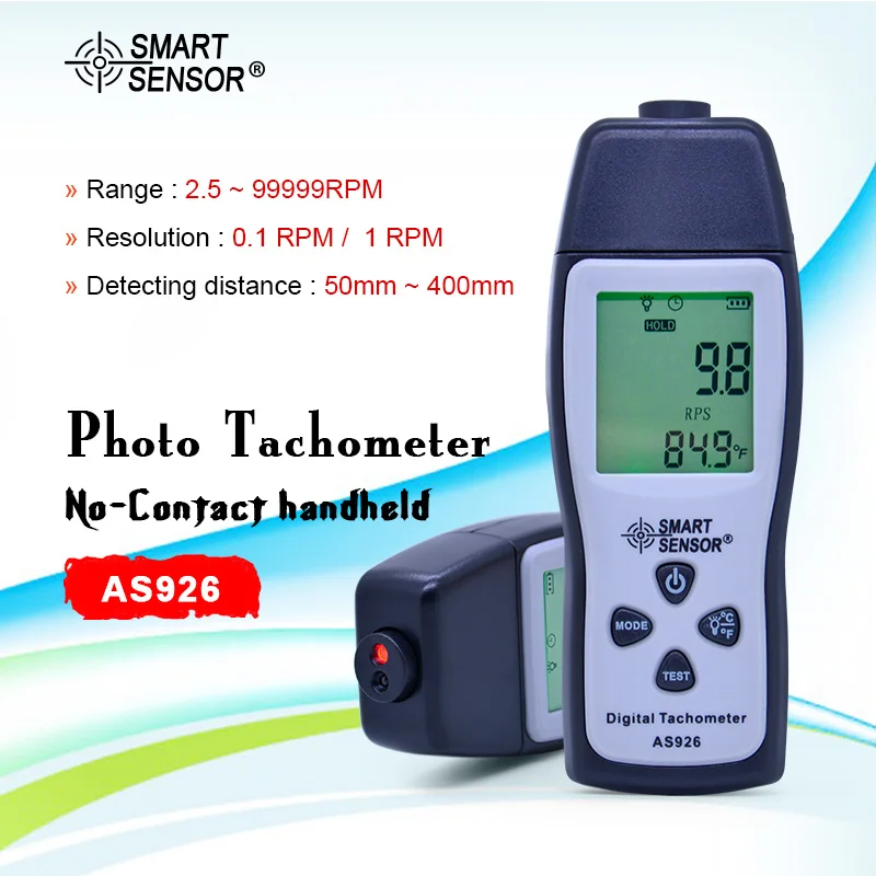 

SMART SENSOR AS926 Rotational Speed Meter Non-contact tachometer Speedometer photoelectric Tachometer 100~30000RPM for Car motor