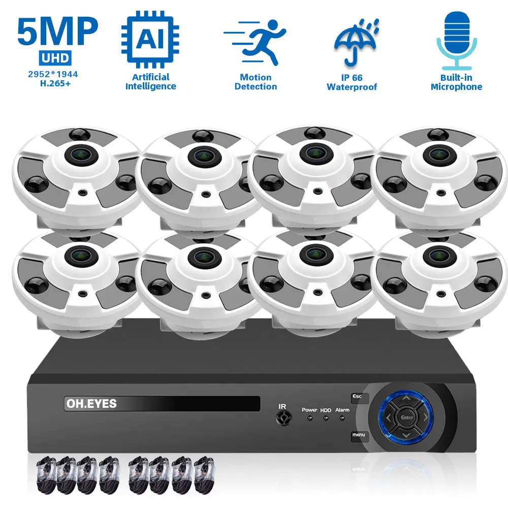 5mp Fisheye Panorama Cctv Ip Security Camera System 8ch 4k Poe Nvr Kit