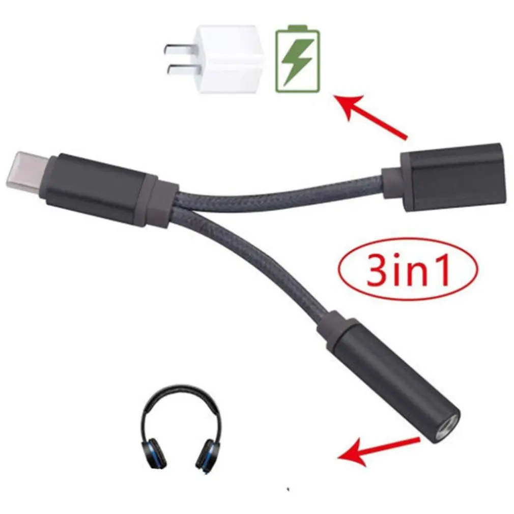 2 в 1 Usb-c type C до 3,5 мм разъем Aux аудио кабель зарядный кабель адаптер для наушников Тип C до 3,5 мм разъем/Тип C аудио кабель