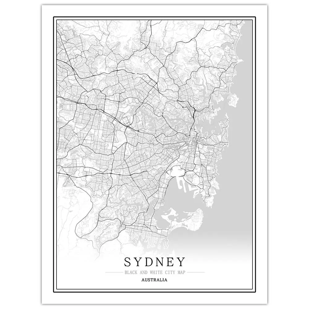 Австралия креативная Карта города, абстрактные картины на холсте, Черно-Белая настенная Художественная печать, плакат, картина, украшение дома - Цвет: Sydney