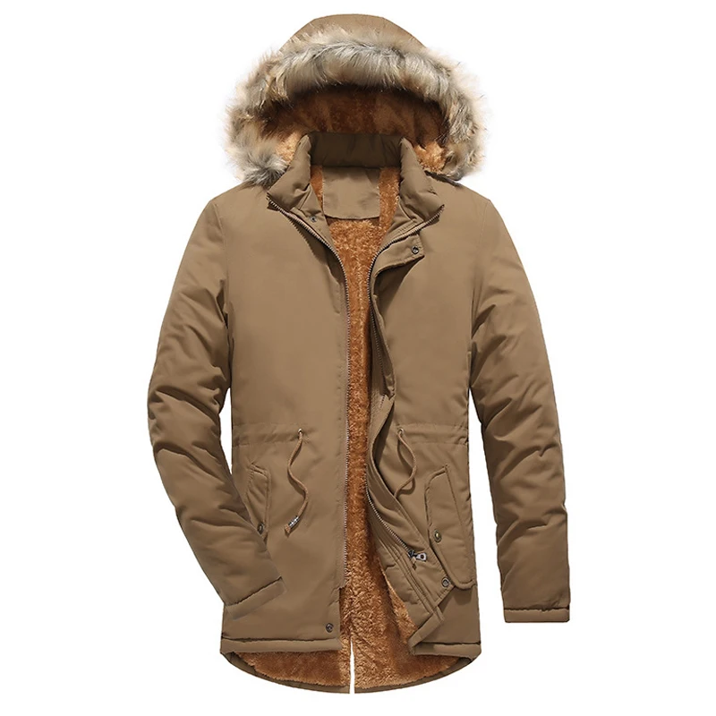 Mountainskin, Мужская зимняя флисовая куртка Parker, Мужская Толстая куртка с капюшоном и меховым воротником, мужская длинная Повседневная Верхняя одежда, брендовая одежда SA796 - Цвет: Khaki