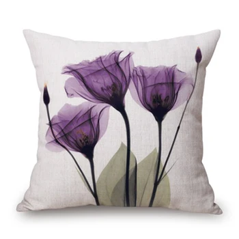 

AYHF-45x45cm Modern Ink Painting Flower flax Throw Pillow Case Waist Cushion Cover purple
