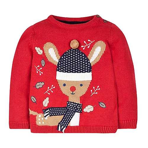 Christmas Baby Girl Handwork Sweater Autumn Winter Kids Stripe Clothes Boys Cartoon Santa Claus Embroidery Knitted Sweaters - Цвет: red