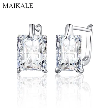 

MAIKALE Spuare Stud Earrings for Women Big Simple Blue Green Earrings Zirconia CZ Ear Studs Female Jewelry Gifts Send Friend