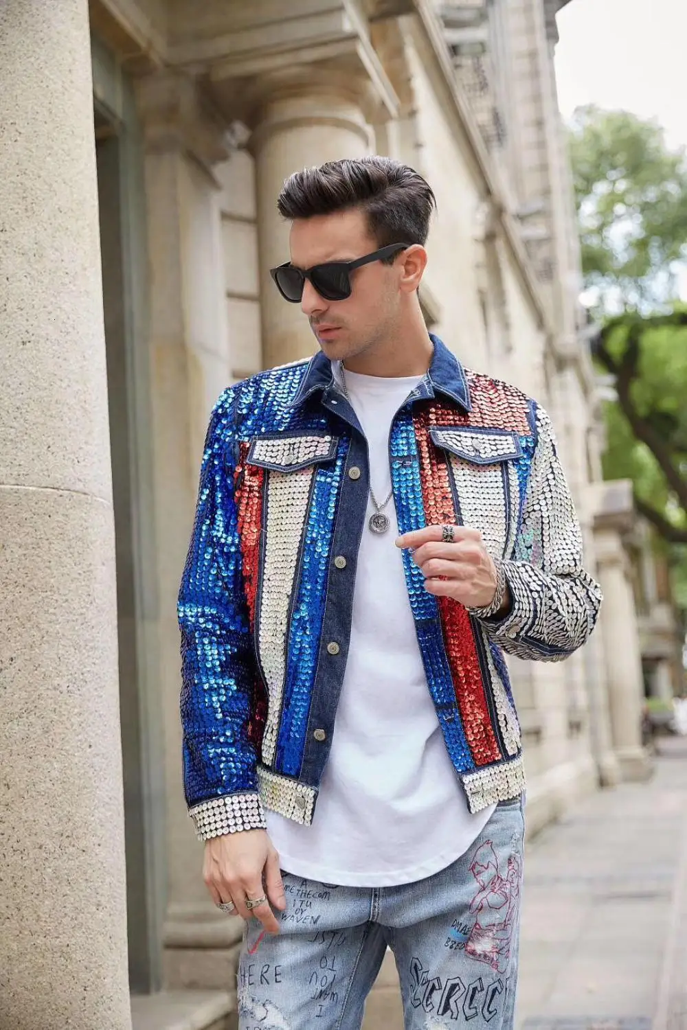 Online Cowboy Jacke Pailletten Sicken Jean Jacke Hüfte Top Chaqueta Vaquera Veste En Kurze Smoking Jacke Bühne Leistung Kurtka Jeans