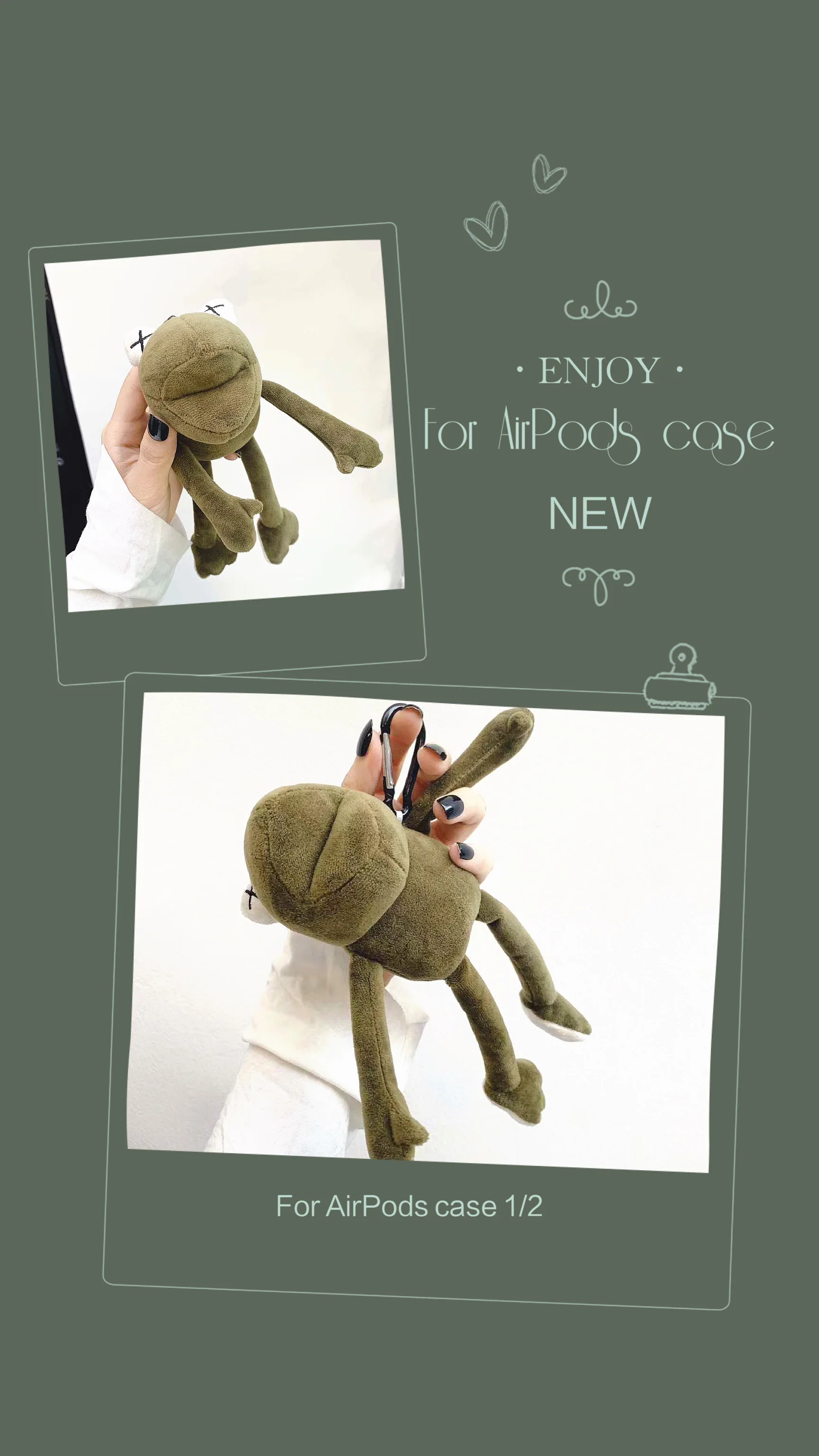 Милый чехол для apple airpods, 1, 2, Кермит, лягушка, длинноногая лягушка, сумки для мультяшных наушников, коробка, Зеленые Подвески, bluetooth чехол