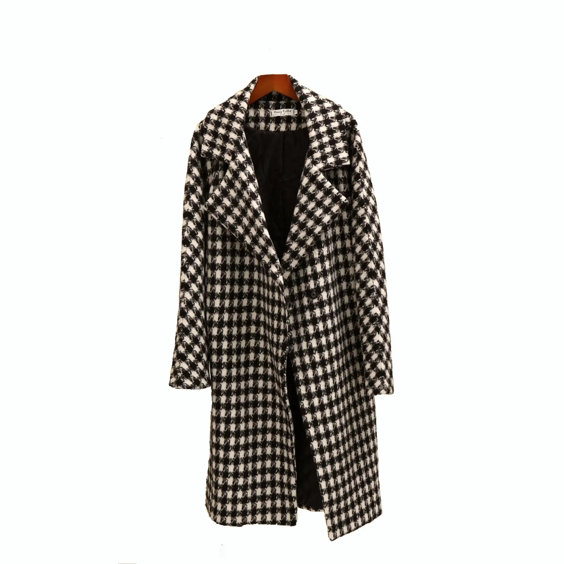 Korean Version of The New Loose Houndstooth Woolen Coat Female Long Section Over The Knees Coat Wool Coat Women - Цвет: as pic