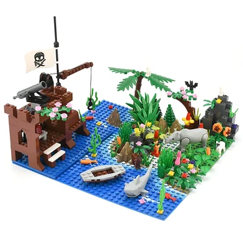 

400Pcs Tropical Island Scene Small Particle Building Block Scene Set With Baseplate Model Educational Toy Gift For Kids Adults
