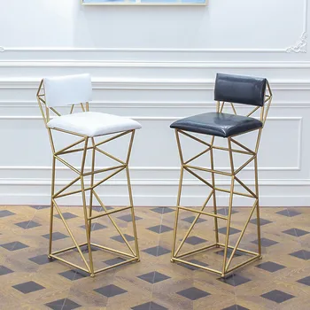 

Nordic Home Bar Stools Coffee Bar High Table Chairs Golden Iron High Foot Long Table Against The Wall Barstools Bar Stool