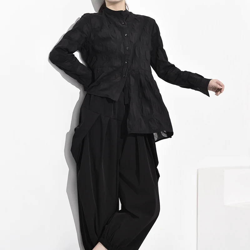  LANMREM Japan Style Trend Irregular Long Sleeve Cotton Shirt Polka Dot Womens Tops And Blouses 2020