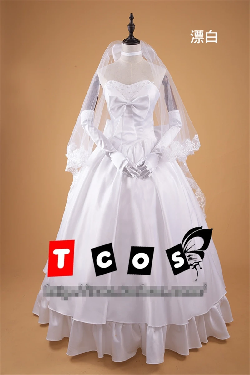 

Anime Fate Grand Order Saber Altria Pendragon 10th Anniversary Wedding Dress Cosplay Costume Black/White H