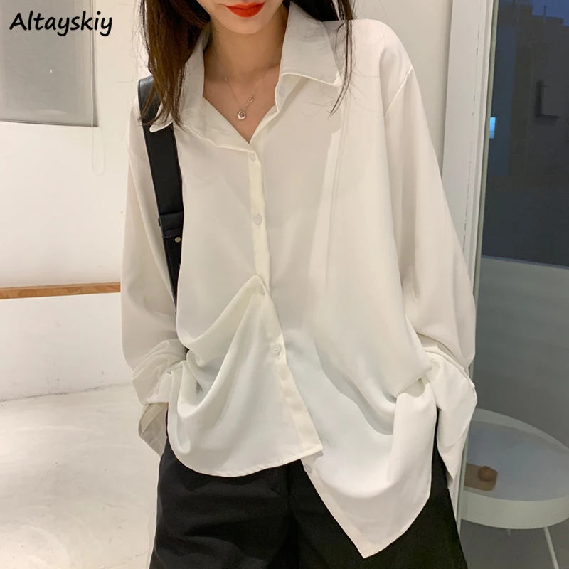 Camisas lisas de gasa para mujer, prendas de vestir elegantes a prueba de sol, a la moda, para oficina, primavera y verano - AliExpress Ropa de mujer