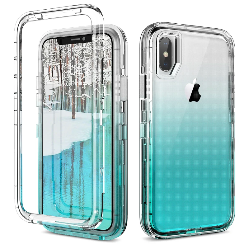 

Luxury Gradient Case For iPhone 7 8 6 6s Plus XR X Xs Case Clear Hard PC Bumper Case 3 in 1 Silicone Transparent cover Coque