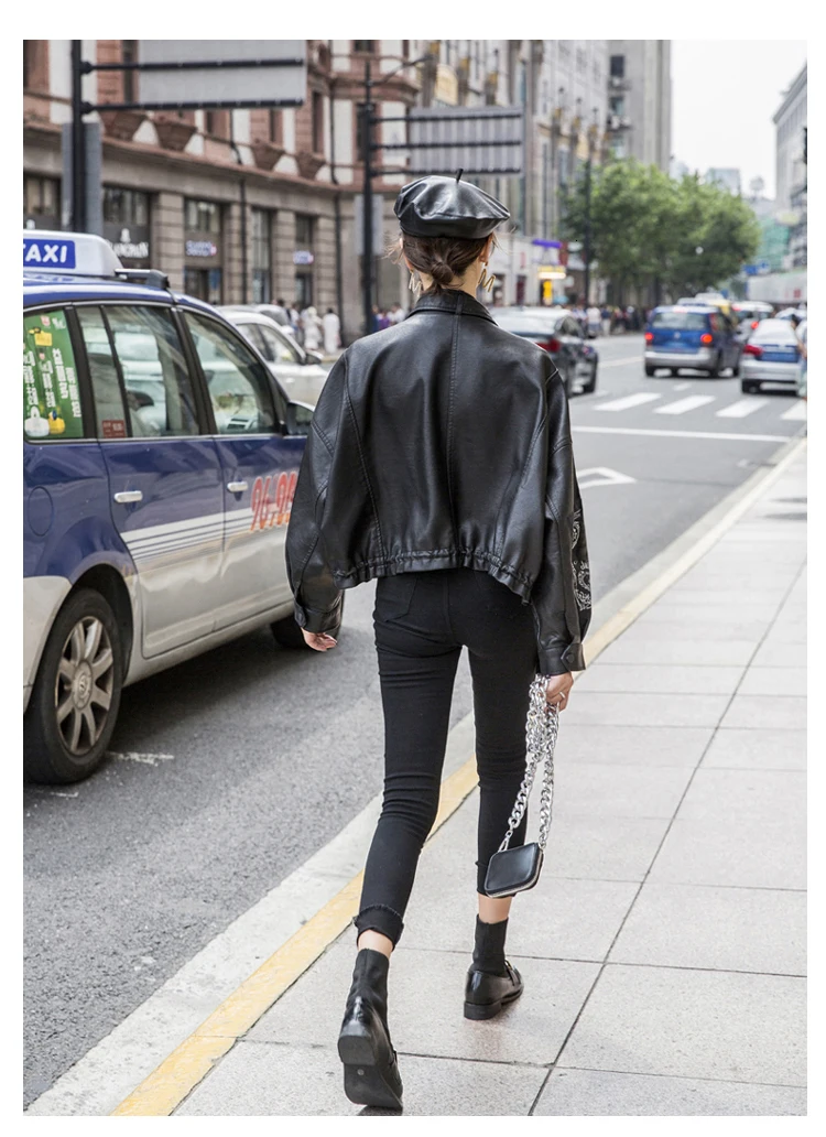 LANMREM Leather Jacket Female Spring And Autumn New Locomotive Loose Lapel Zipper Shine Pu Leather Coat 19B-a180