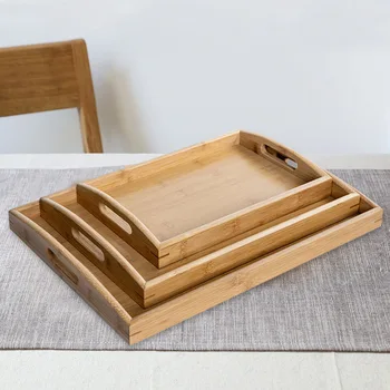 

Solid Wood Dessert Plate Bamboo Natural Design Household Living Room Simple Style Tea Water Drinks Food Portable Handmade Tray