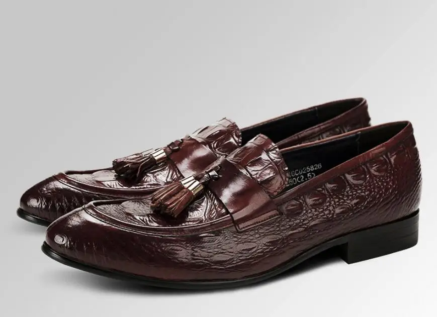 Men's casual shoes Classic Loafer Genuine Leather Tassel Crocodile Grain Formal Wedding Party banquet Dress Shoes Male Flats