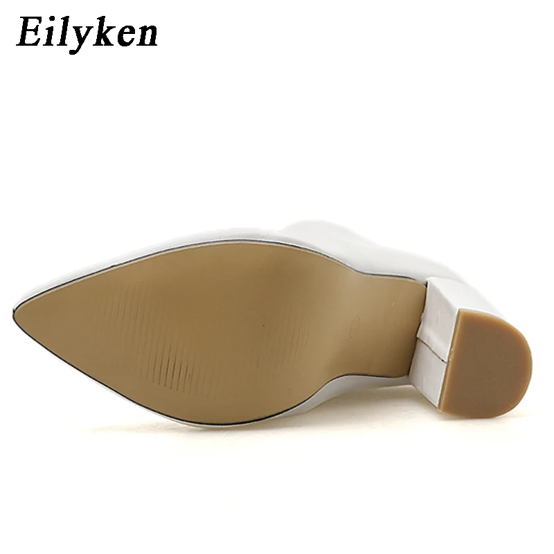 Eilyken/ г. Модные женские туфли на высоком каблуке 10,5 см, Фетиш-сапоги из искусственной кожи, белые ботильоны на блочном каблуке Scarpins/обувь на массивном каблуке