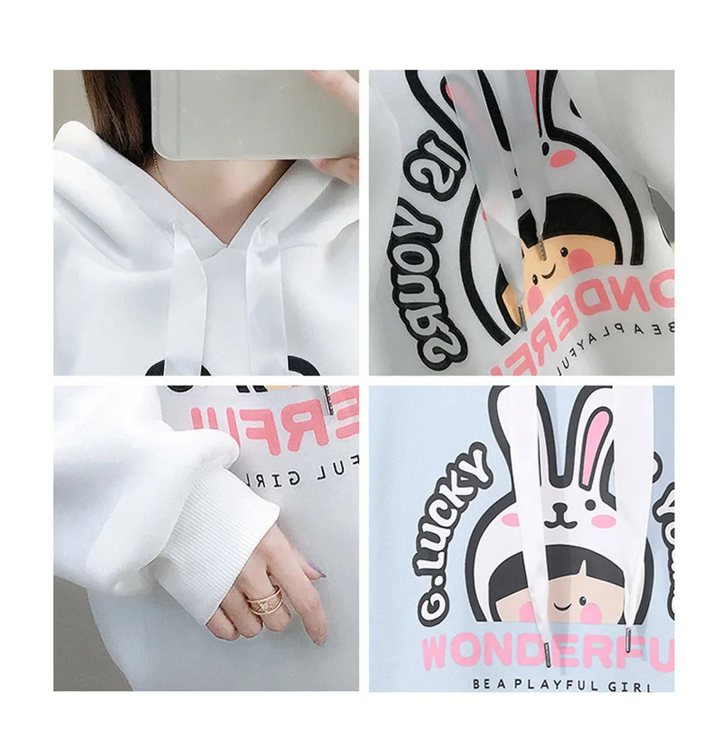 Милые кроличьи уши желтые толстовки kawaii harajuku мультфильм печати Толстовка пуловер Топы женские корейский стиль sudaderas para