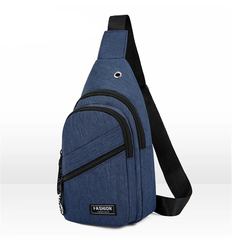 Синий Men's Shoulder Bag Sling Chest Pack Canvas USB Charging Sports Crossbody Handbags For Men Chest Bags Belt Waist Packs - Цвет: Синий