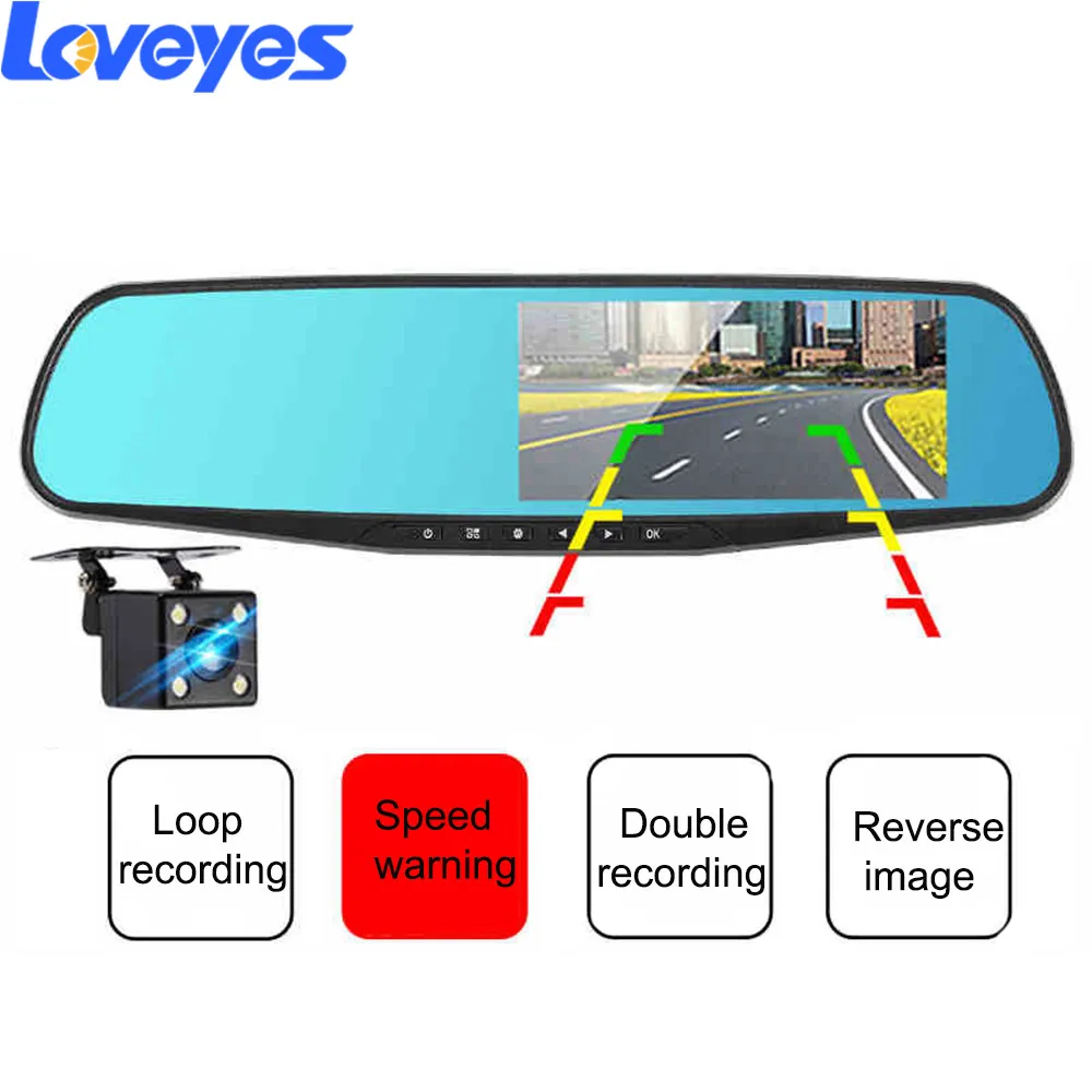 

Car Mirrors Driving Recorder Front and Rear Dual Lens Rearview Mirror Camera Loop Recording with Reversing Image E-Dog 188W