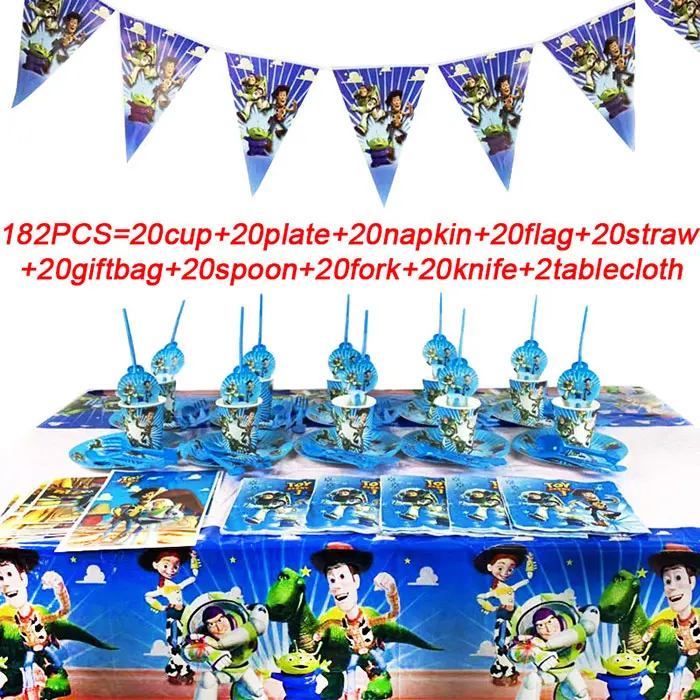 182pcs 182 шт Дисней из мультика «История игрушек» Украшения, товары для вечеринки чашки тарелки салфетки детский Душ Баннер для детей день рождения подарок сумка - Цвет: 182pcs