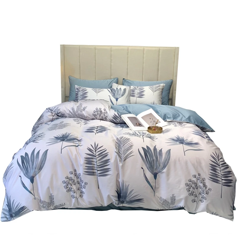 

2019 Winter new bed linen sheet bedspread 100% Egyptian cotton bedding sets tropical leaf print queenduvet cover king size